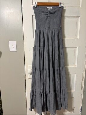 HYFVE Gray Strapless Smocked Tiered Maxi Dress Boho Summer Size Small